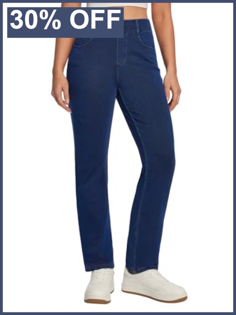High Waisted Straight Leg Pull On Stretch Jeans with Pockets